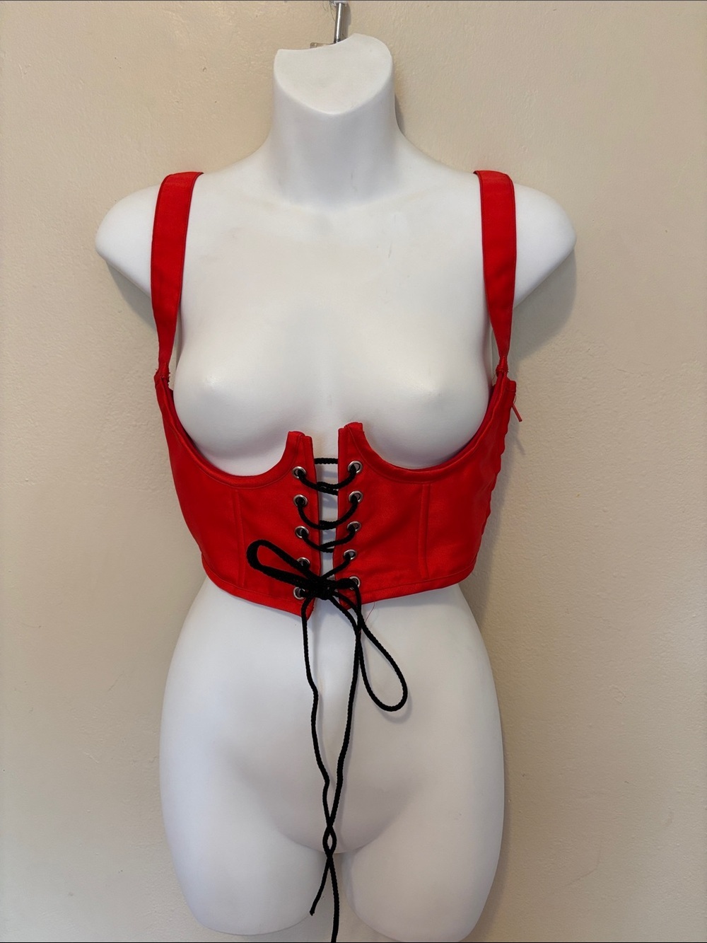 Sugar Thrillz Red Lace-Up Bustier Crop Top